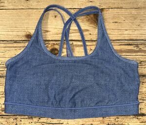 WITH Wear It To Heart Women’s Size L Blue Denim Print Sports Bra